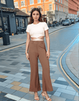 Brown Solid Regular Fit front Flate Trouser