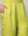 Shirt Collar Embroidered Cotton Shirt With Trousers Co-Ords Set lime-green