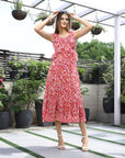Printed Fit & Flare Midi Dress pink