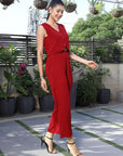 V-Neck Coat With Trousers Co-Ords red