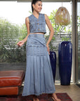 V Neck Cotton Top With Skirt Co-Ords light-blue