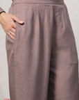 Shirt Collar Embroidered Cotton Shirt With Trousers Co-Ords Set brown