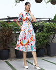 Floral Printed Shirt Collar Short Sleeves Shirt Dress Pink