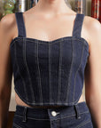 Shoulder Strap Neck Cotton Top With Skirt Co-Ords blue