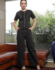 Round Neck Cotton Shirt With Trousers Co-Ords charcoal