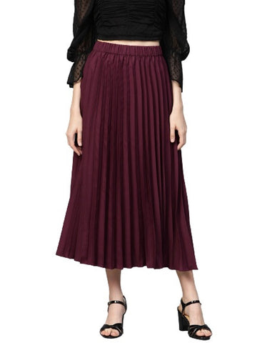 CINK Burgundy Accordion Pleated A-Line Skirt