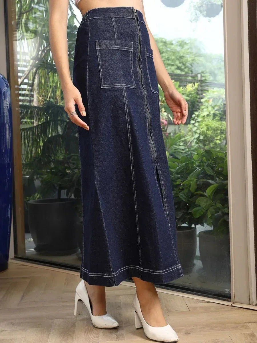 A-Line Mid Rise Maxi Skirts blue - CINK