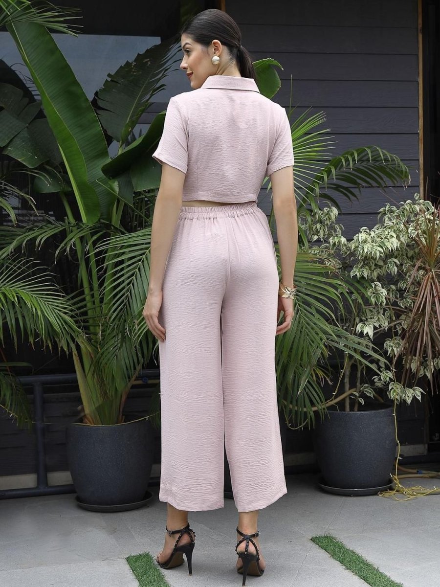 Printed V-Neck Top With Trousers Co-Ord Set peach