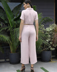 Printed V-Neck Top With Trousers Co-Ord Set peach