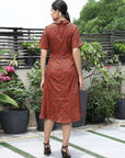 Floral Printed Shirt Collar Short Sleeves Shirt Dress Rust