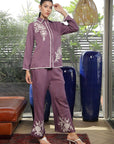 Shirt Collar Embroidered Cotton Shirt With Trousers Co-Ords Set pink