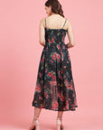 Floral Printed Shoulder Straps Fit and Flare Dress