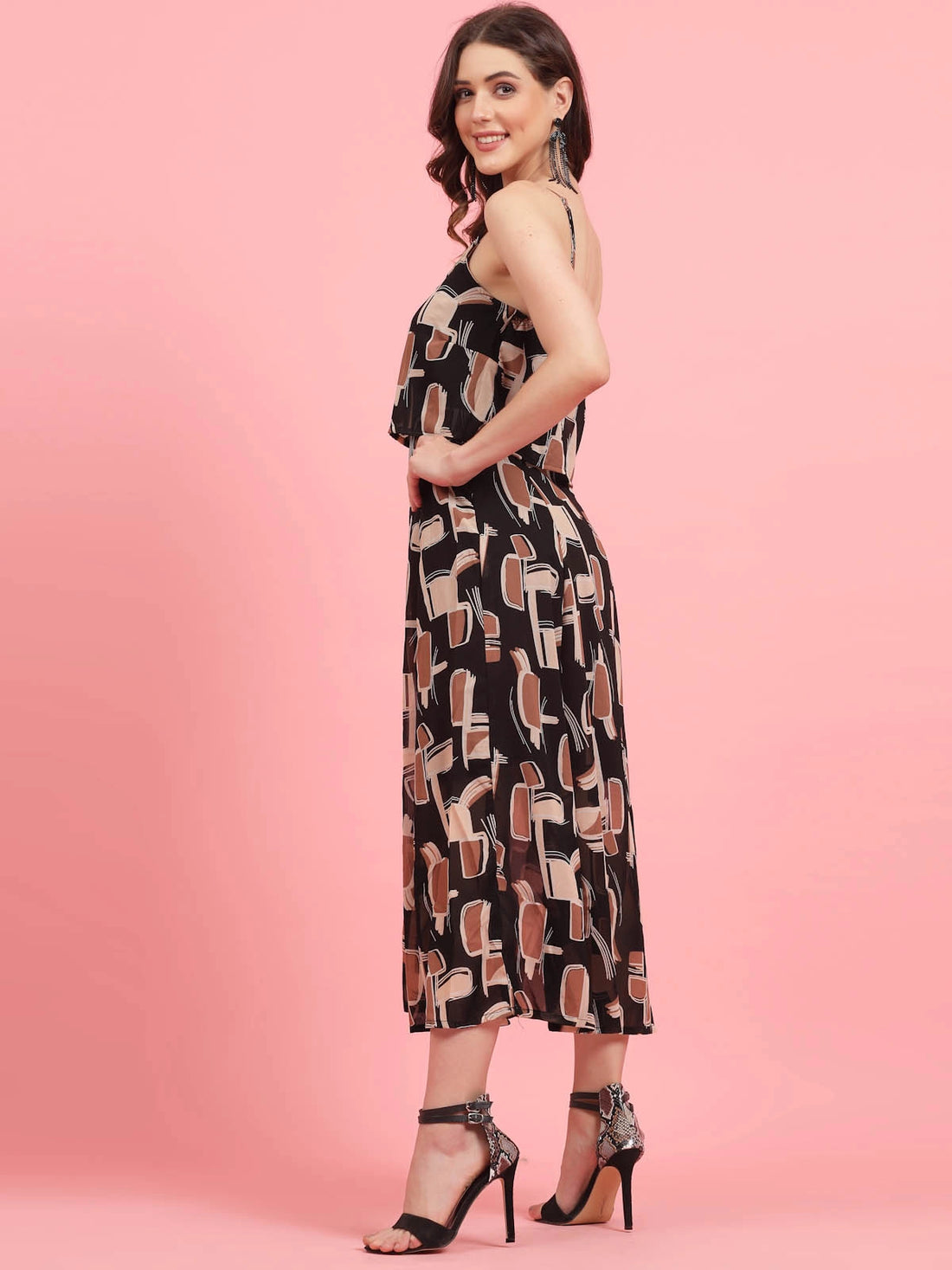 Geometric Printed Shoulder Straps A-Line Dress