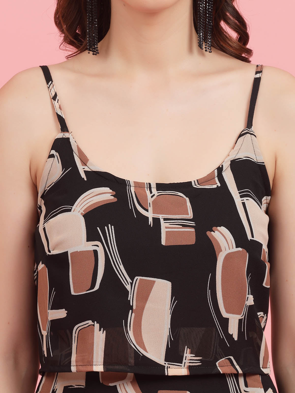 Geometric Printed Shoulder Straps A-Line Dress