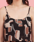 Geometric Printed Shoulder Straps A-Line Dress