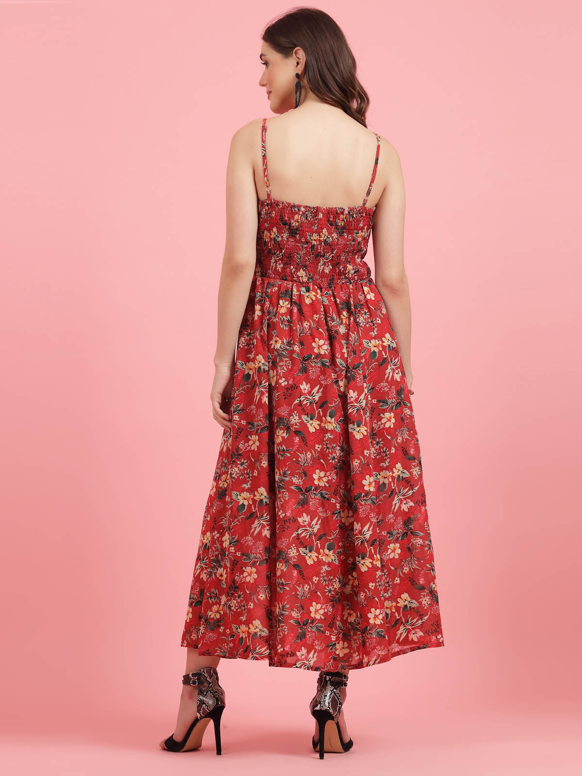 Floral Printed Shoulder Straps Maxi Dress