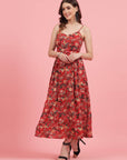 Floral Printed Shoulder Straps Maxi Dress