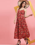 Floral Printed Shoulder Straps Maxi Dress