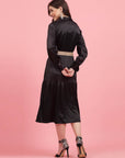 Black Shirt Collar A-Line Midi Dress