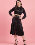 Black Shirt Collar A-Line Midi Dress