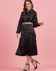 Black Shirt Collar A-Line Midi Dress