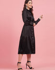 Black Shirt Collar A-Line Midi Dress