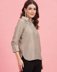 Grey Opaque Casual Buttoned Top