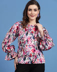 Pink Ethnic Motifs Printed Bell Sleeves Regular Top