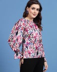 Pink Ethnic Motifs Printed Bell Sleeves Regular Top