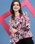 Pink Ethnic Motifs Printed Bell Sleeves Regular Top