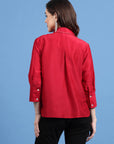 Red Embellished Spread Collar Casual Shirt