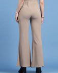 Women Beige Mid Rise Plain Bootcut Trousers