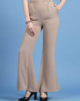 Women Beige Mid Rise Plain Bootcut Trousers