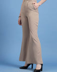 Women Beige Mid Rise Plain Bootcut Trousers