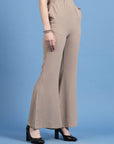 Women Beige Mid Rise Plain Bootcut Trousers