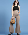 Women Beige Mid Rise Plain Bootcut Trousers