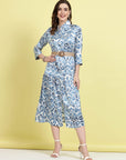 Blue Ethnic Motifs Printed Shirt Midi Dress