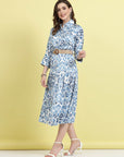 Blue Ethnic Motifs Printed Shirt Midi Dress