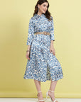 Blue Ethnic Motifs Printed Shirt Midi Dress