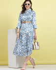 Blue Ethnic Motifs Printed Shirt Midi Dress