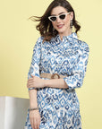 Blue Ethnic Motifs Printed Shirt Midi Dress