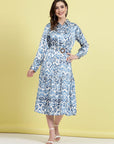 Ethnic Motifs Printed Shirt Collar Cuffed Sleeves Shirt Dress