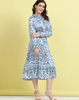 Ethnic Motifs Printed Shirt Collar Cuffed Sleeves Shirt Dress