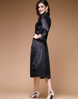 Black Shirt Collar Belted Drop-Waist Midi Dress