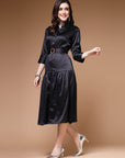 Black Shirt Collar Belted Drop-Waist Midi Dress