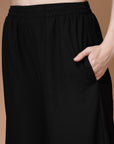 Women Black Mid Rise Plain Parallel Trousers