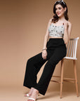 Women Black Mid Rise Plain Parallel Trousers