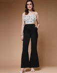 Women Black Mid Rise Plain Bootcut Trousers