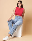 Women Blue Heavy Fade Cotton Denim Jeans