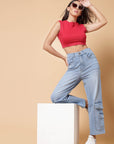 Women Blue Heavy Fade Cotton Denim Jeans